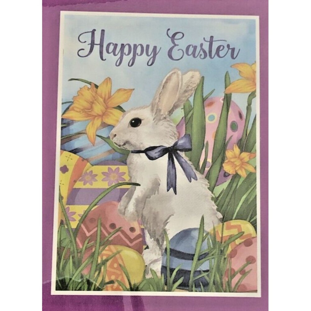 Happy Easter House Flag Garden Yard Colored Easter Eggs Bunny Outdoor 28x40"